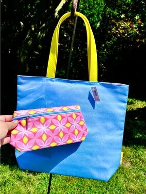 Clinique Neon Tote Bag with Matching Clutch Mini Bag